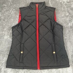 Lauren By Ralph Lauren Women's Black/Red Quilted Puffer Vest Size Petite S NWT